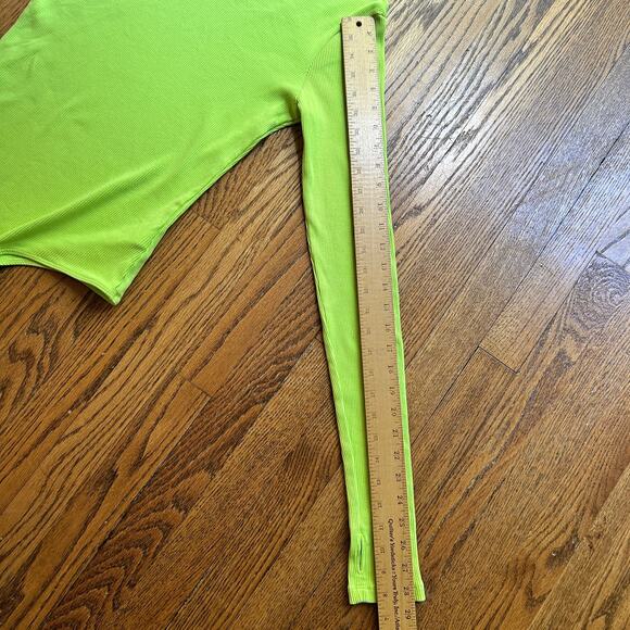 AGolde Bea Asymmetric Cutaway Thong Bodysuit Lime Green Thumb Hole Size Large - Picture 9 of 16